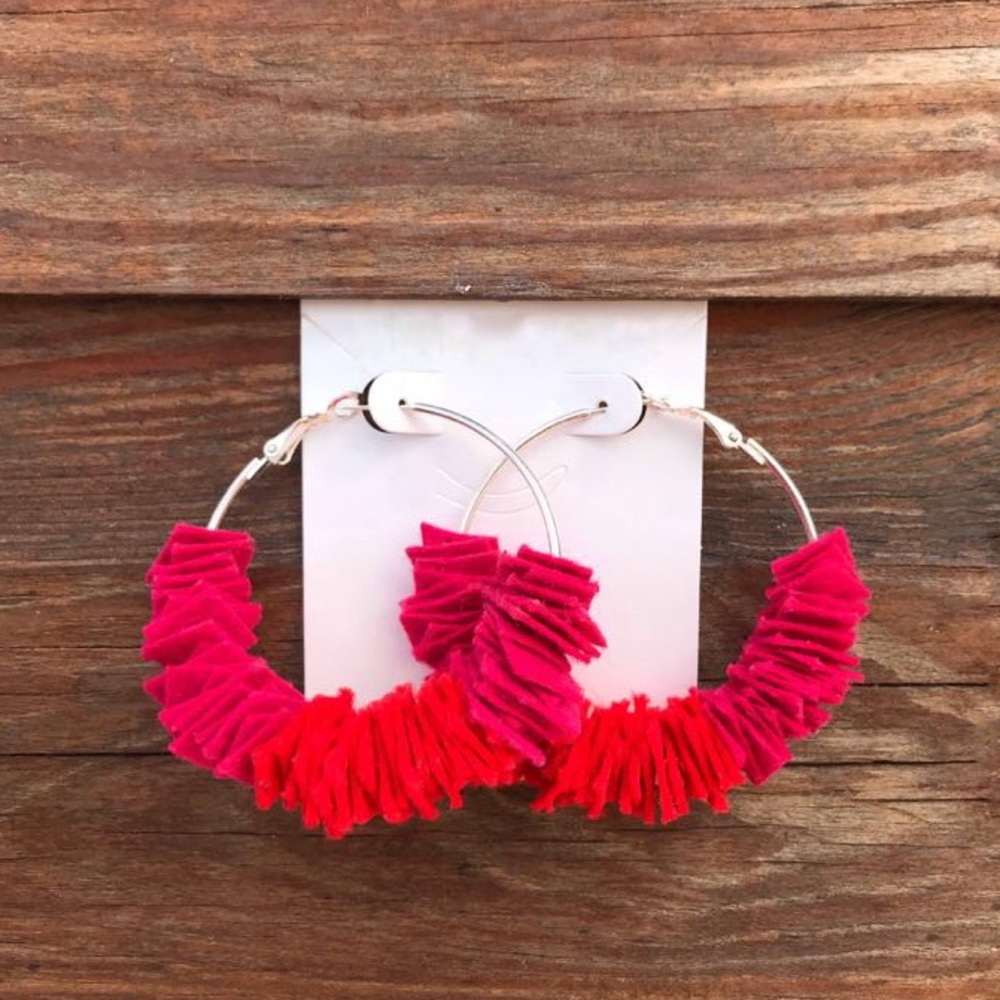 Colorful fringe earrings.